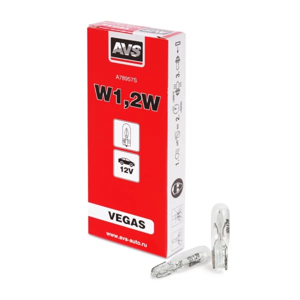 Лампа AVS Vegas 12V. W1,2W(W2.1×4,6d) BOX 10шт.