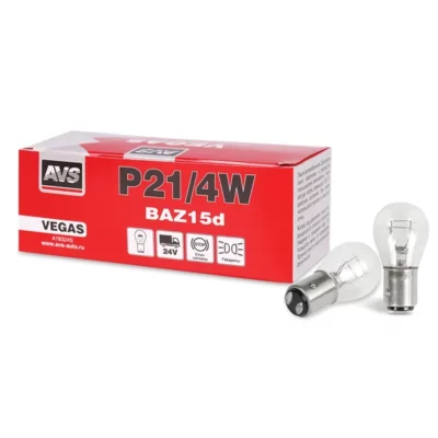 Лампа AVS Vegas 24V. P21/4W (BAZ15d) BOX (10 шт.) смещенный штифт